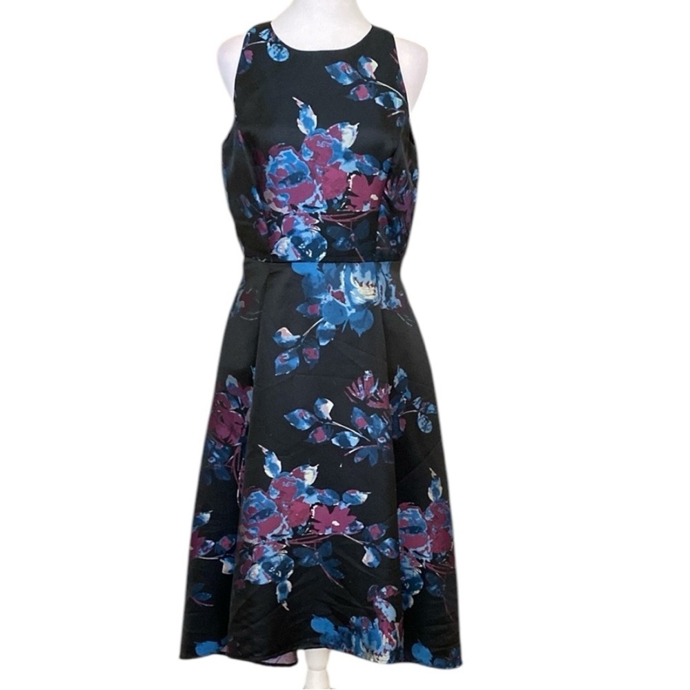 TAHARI Formal Tea Party Floral Pink and Blue Women's Midi Dress size 6